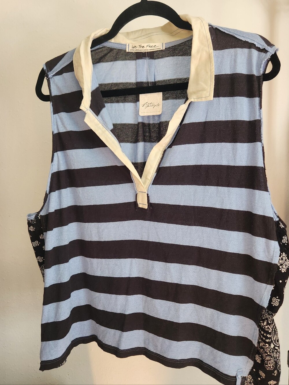 We The Free Striped Sleeveless Polo Tank - Light Blue, Navy & Cream Collar